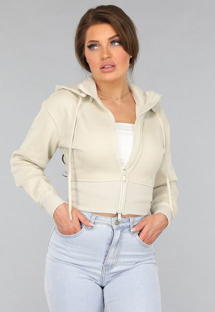 NEW2412 Kort Aansluitend Beige Vest met Rits