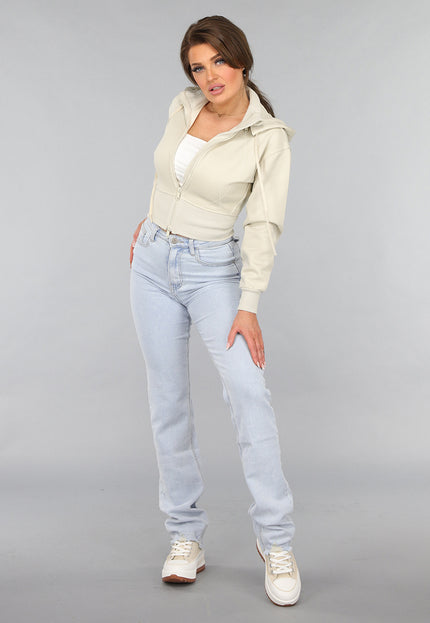 NEW2412 Kort Aansluitend Beige Vest met Rits