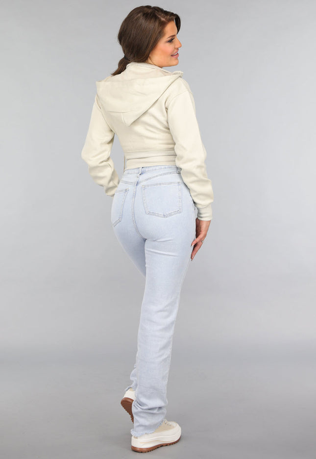 NEW2412 Kort Aansluitend Beige Vest met Rits