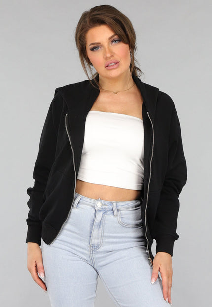 NEW2412 Oversized Zwart Vest met Zilveren Rits