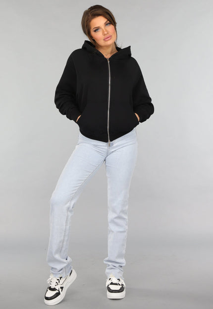 NEW2412 Oversized Zwart Vest met Zilveren Rits