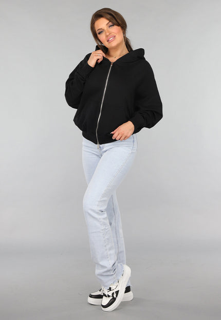 NEW2412 Oversized Zwart Vest met Zilveren Rits