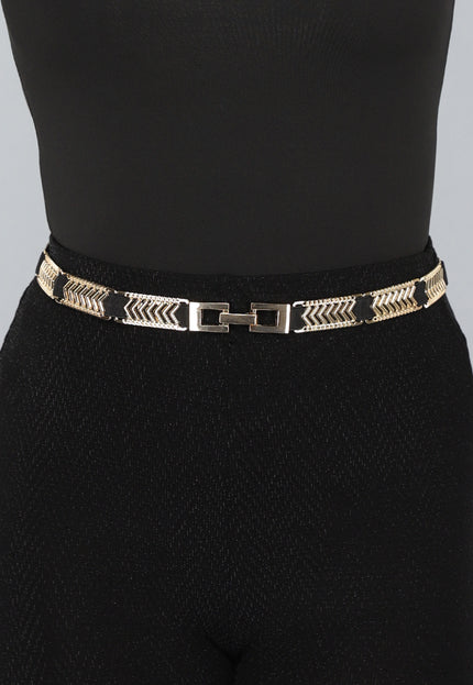NEW2412 Stretch Riem met Gouden Zigzag Details
