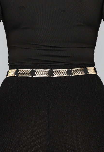 NEW2412 Stretch Riem met Gouden Zigzag Details