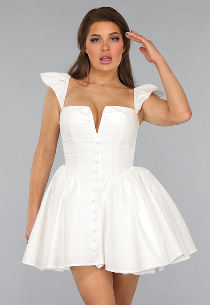 NEW2412 Wit Skaterjurkje met Ruffle Mouwtjes