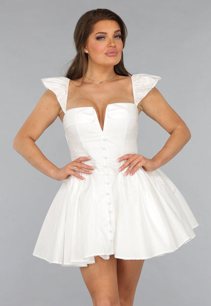 NEW2412 Wit Skaterjurkje met Ruffle Mouwtjes