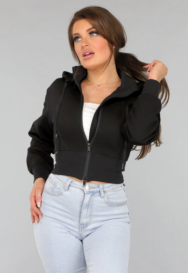 NEW2412 Zwart Vest in Kort Model met Afneembare Capuchon