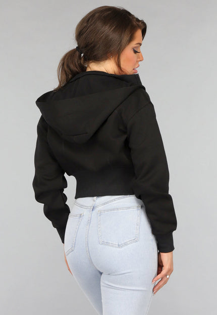 NEW2412 Zwart Vest in Kort Model met Afneembare Capuchon