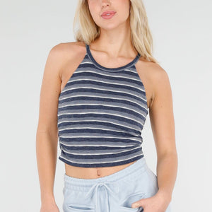 NEW250226 Blauwe Gestreepte Halter Top met Pads