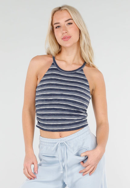 NEW250226 Blauwe Gestreepte Halter Top met Pads