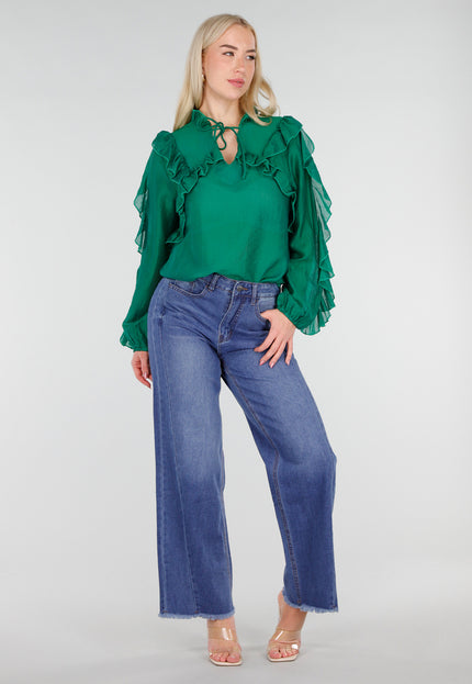 NEW250226 Blauwe Wide Leg Jeans met Rafelige Zoom