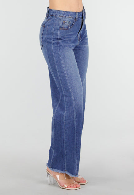 NEW250226 Blauwe Wide Leg Jeans met Rafelige Zoom