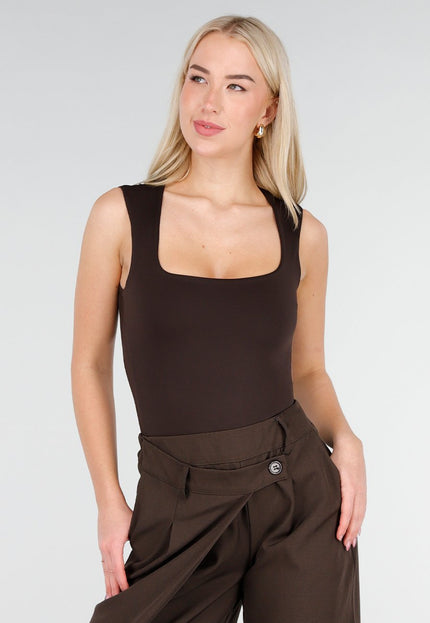 NEW250226 Bruine Body met Vierkante Hals