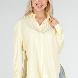 NEW250226 Gele Gestreepte Blouse met Strikdetail