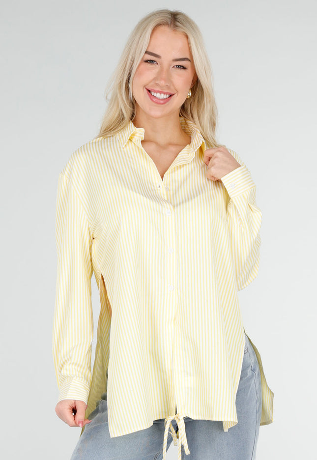 NEW250226 Gele Gestreepte Blouse met Strikdetail