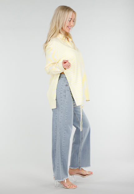 NEW250226 Gele Gestreepte Blouse met Strikdetail