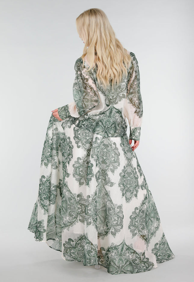 NEW250226 Groene Blouse met Paisley Print