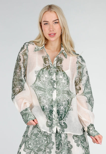 NEW250226 Groene Blouse met Paisley Print