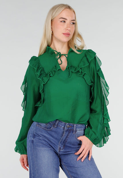 NEW250226 Groene Chiffon Blouse met Ruffles