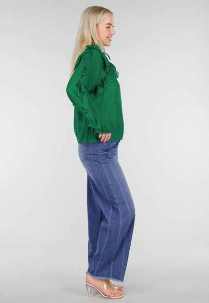 NEW250226 Groene Chiffon Blouse met Ruffles