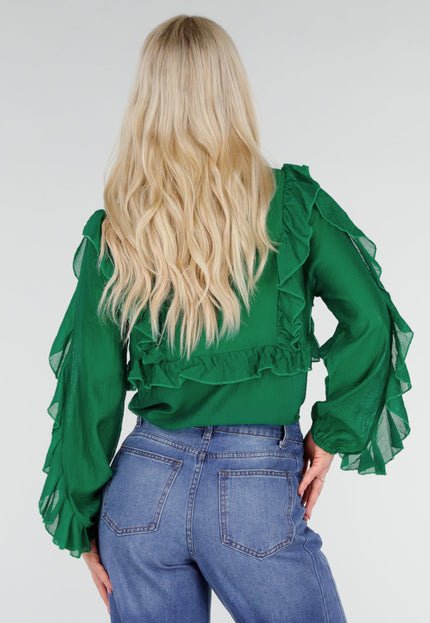 NEW250226 Groene Chiffon Blouse met Ruffles