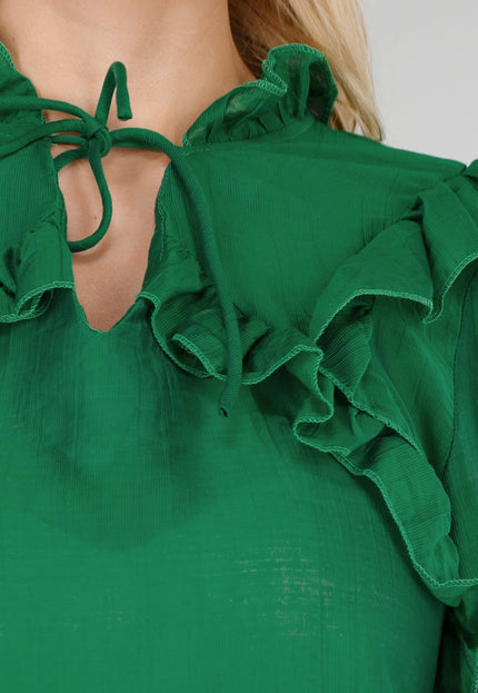 NEW250226 Groene Chiffon Blouse met Ruffles