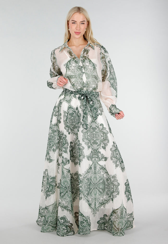 NEW250226 Groene Maxi Rok met Print