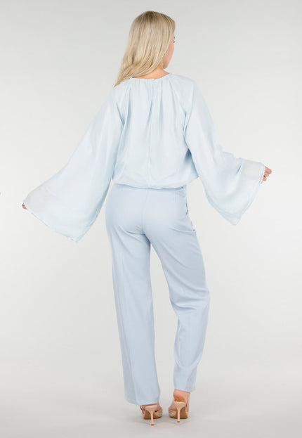 NEW250226 Lichtblauwe Blouse met Wijde Mouwen