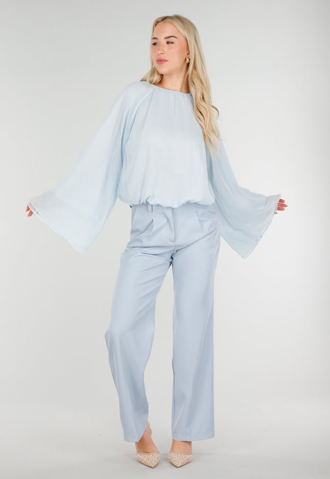NEW250226 Lichtblauwe Blouse met Wijde Mouwen