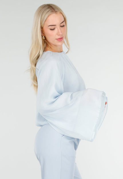 NEW250226 Lichtblauwe Blouse met Wijde Mouwen