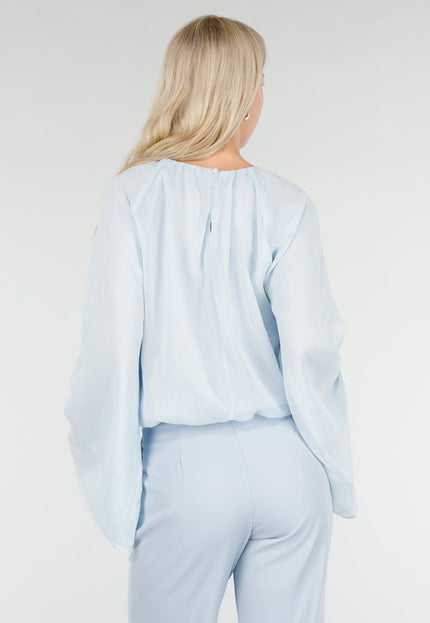 NEW250226 Lichtblauwe Blouse met Wijde Mouwen