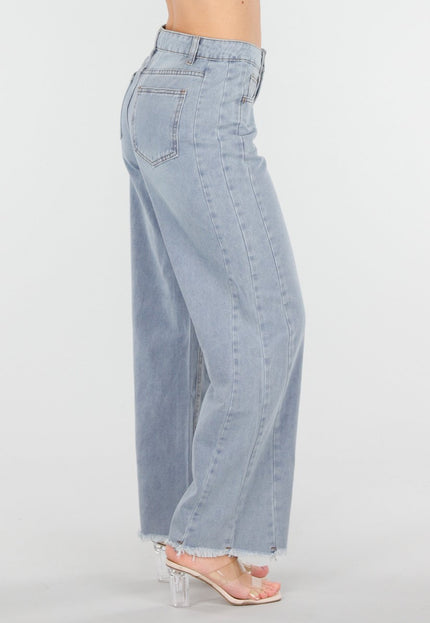 NEW250226 Lichtblauwe Wide Leg Jeans met Rafelige Zoom