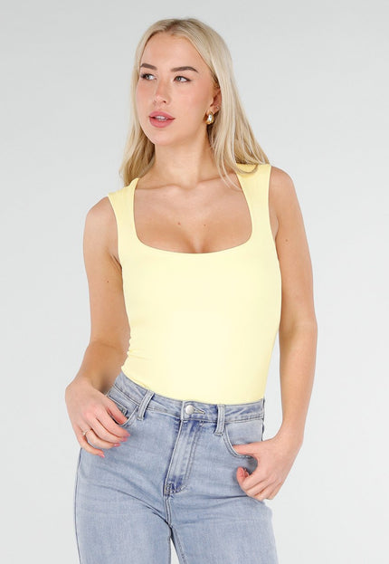 NEW250226 Lichtgele Body met Vierkante Hals