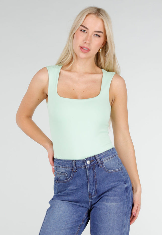 NEW250226 Mintgroene Body met Vierkante Hals