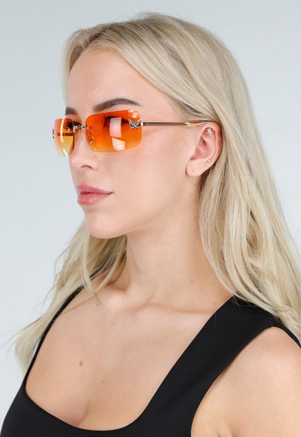 NEW250226 Oranje Zonnebril met Glitter Vlinder Detail