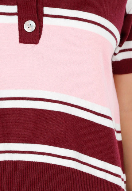 NEW250226 Roze en Bordeaux Gestreepte Polo Top