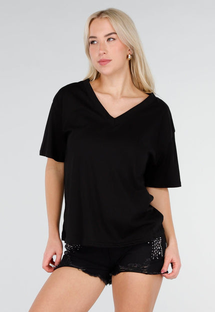 NEW250226 Zwart Katoenen T Shirt met V Hals