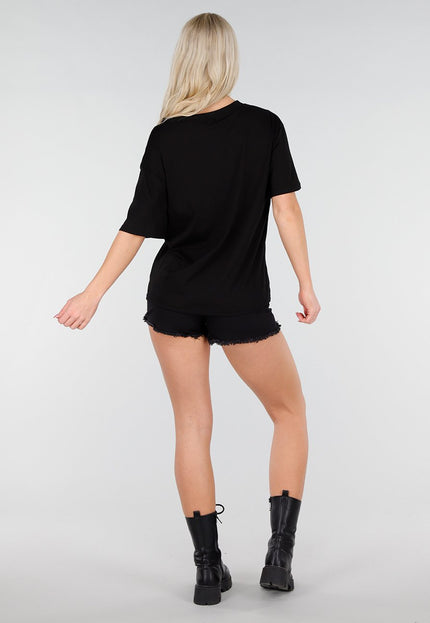 NEW250226 Zwart Katoenen T Shirt met V Hals