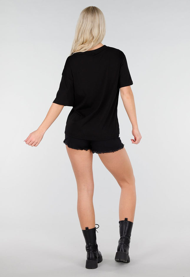 NEW250226 Zwart Katoenen T Shirt met V Hals