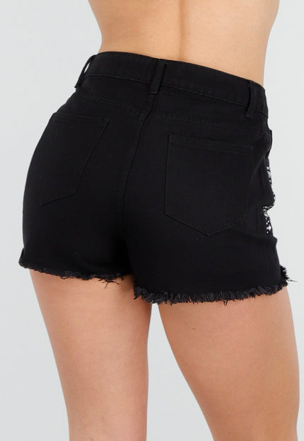 NEW250226 Zwarte Denim Short met Strass Steentjes