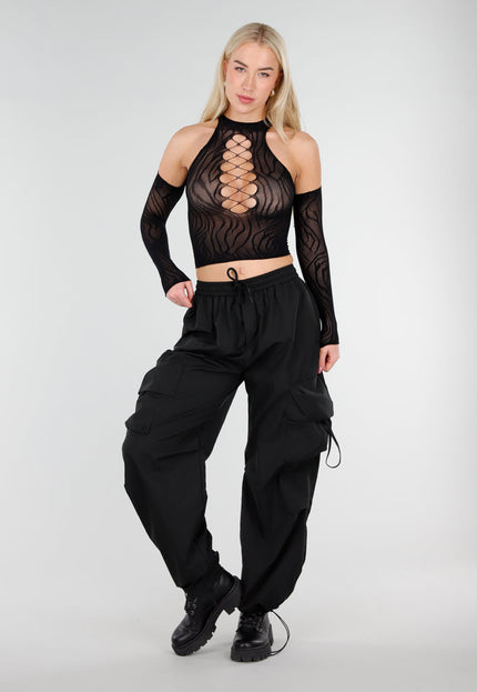 NEW250226 Zwarte Fishnet Top met Cut Out