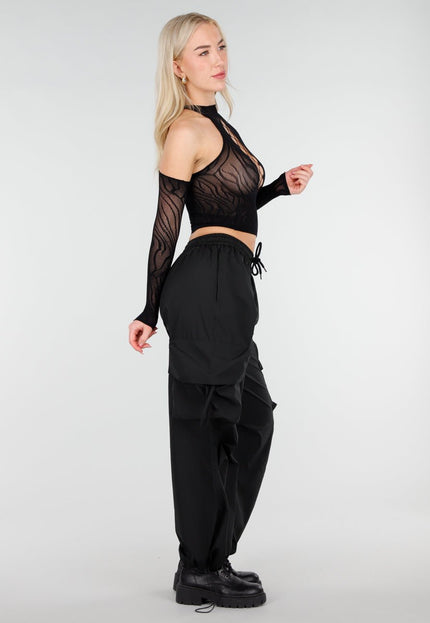 NEW250226 Zwarte Fishnet Top met Cut Out