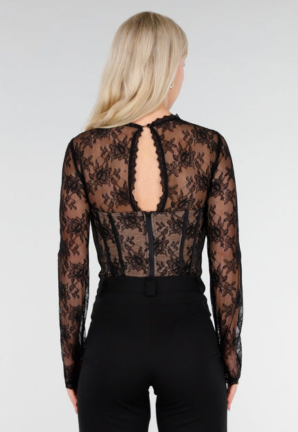 NEW250226 Zwarte Kanten Top met Lange Mouwen