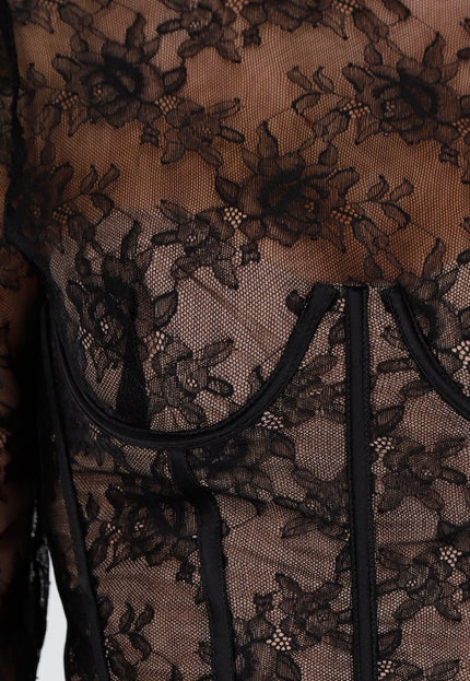 NEW250226 Zwarte Kanten Top met Lange Mouwen