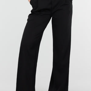 NEW250226 Zwarte Straight Leg Broek met Witte Tailleband
