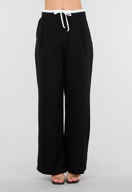NEW250226 Zwarte Straight Leg Broek met Witte Tailleband