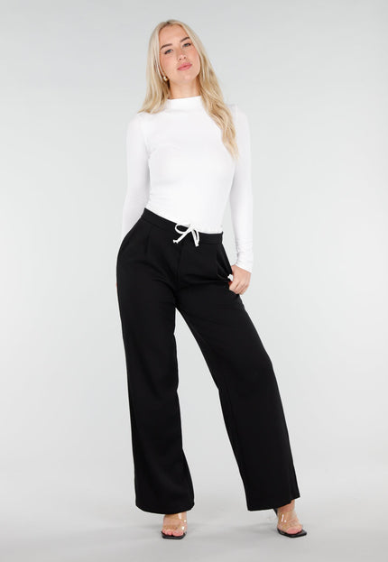 NEW250226 Zwarte Straight Leg Broek met Witte Tailleband