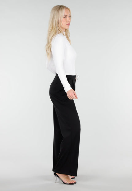 NEW250226 Zwarte Straight Leg Broek met Witte Tailleband