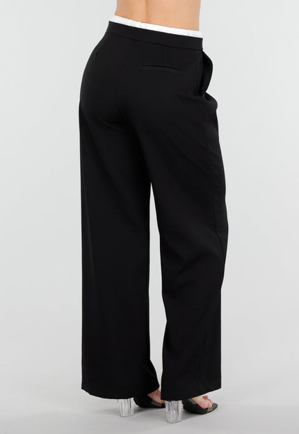 NEW250226 Zwarte Straight Leg Broek met Witte Tailleband