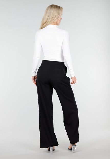 NEW250226 Zwarte Straight Leg Broek met Witte Tailleband